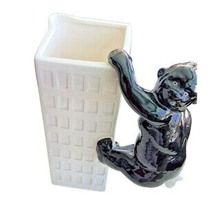 7.5" Ceramic Pitcher shaped like a building with King Kong Shaped Handle Unique!